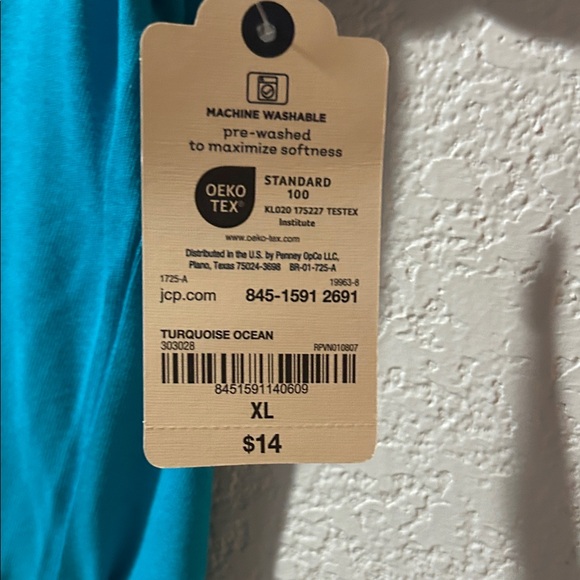 St. John's Bay Turquoise V-Neck Tee XL - Picture 2 of 3